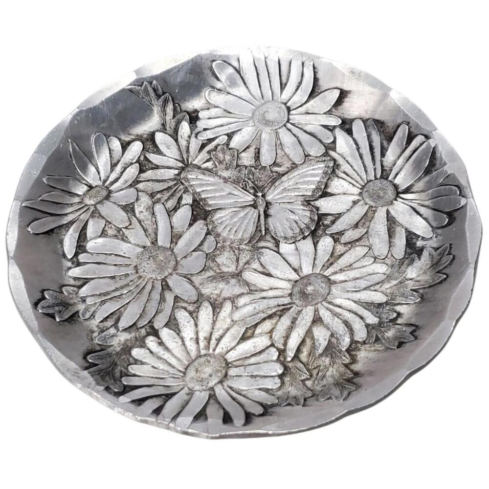 Wendell August Forge Hammered Aluminum Coaster Butterfly In Flowers